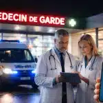 Médecine de garde marqué derrière des médecins
