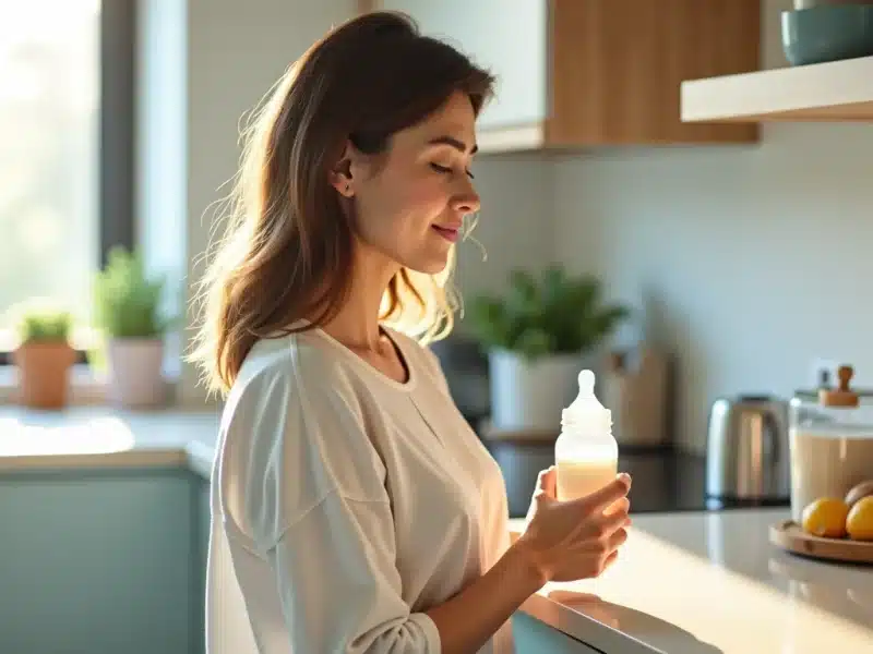 une femme avec un biberon