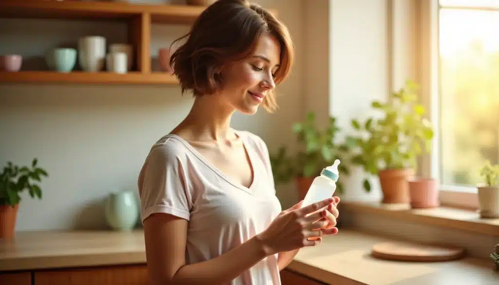 une femme avec un biberon
