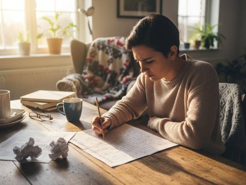 une femme en train de faire un casse tête