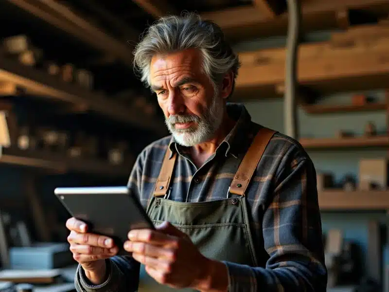 un artisan devant sa tablette